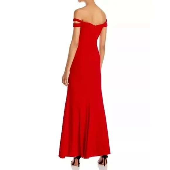 Aqua Women's Red Sweetheart Double-Strap Off-the-Shoulder Gown Dress Size 4 - Picture 4 of 7